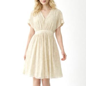 Christian Cota Cream Silk V Neck Dress